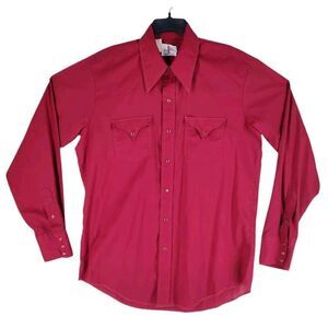 Vtg Tem Tex Western Shirt Pearl Snap  Mens 16.5 35 Red Maroon 70s 80s USA Made